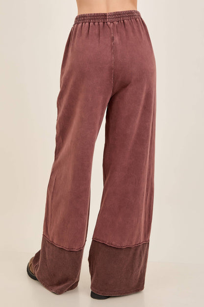 Mineral Washed Contrast Block Terry Pants HP7541