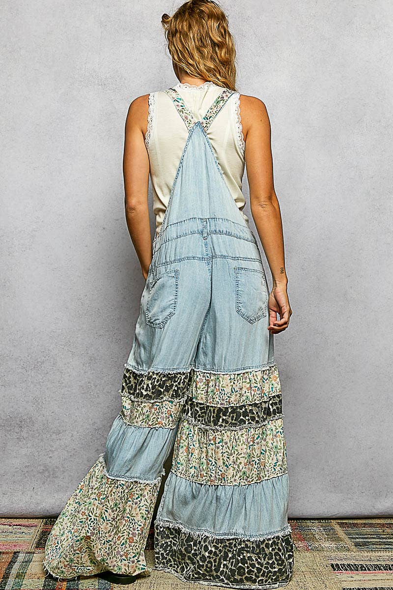 POL Printed Fabric Ruffle Wide Leg Overalls