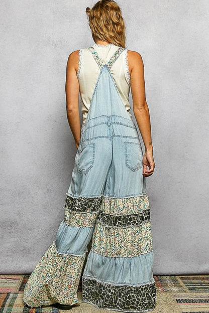 POL Clothing SMP629 Mixed Print Ruffle Tier Overalls