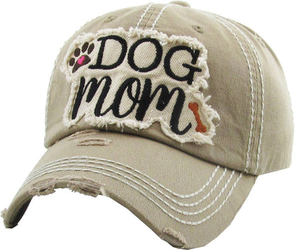 DOG MOM WASHED VINTAGE BALLCAP: BLK