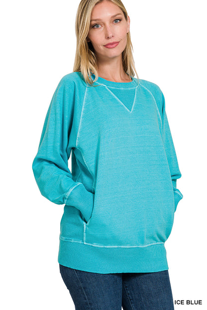 Pigment Dyed French Terry Pullover with Pockets Zenana
