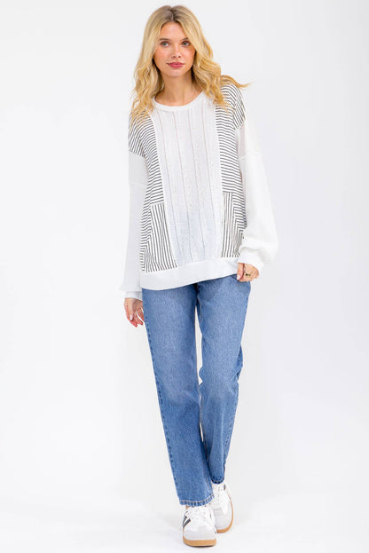 Textured Stripe Contrast Knit Top T6203