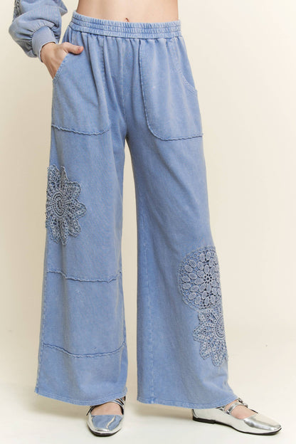 Mineral Washed Doily Wide leg straight pants HP6236