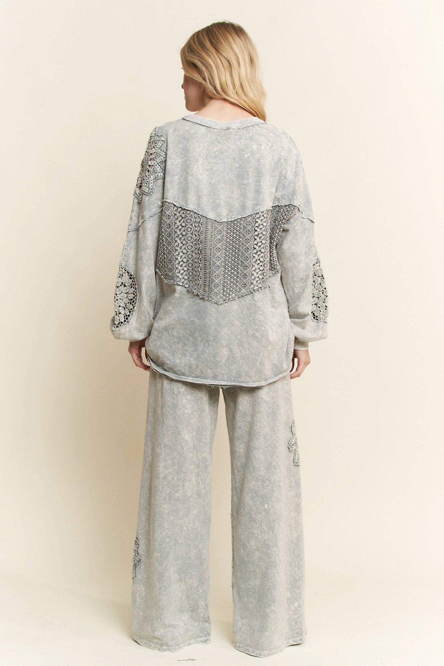 Mineral Washed Doily Wide leg straight pants HP6236