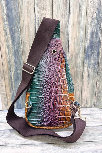 Brown Crocodile Pattern  Crossbody Sling Bag: