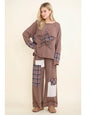 Mineral Washed Plaid Sweater Patchwork Star Boho Terry pants HP6797