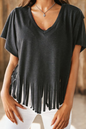 Solid Fringe Hem V Neck T Shirt | S-XL: Missy / L / As shown