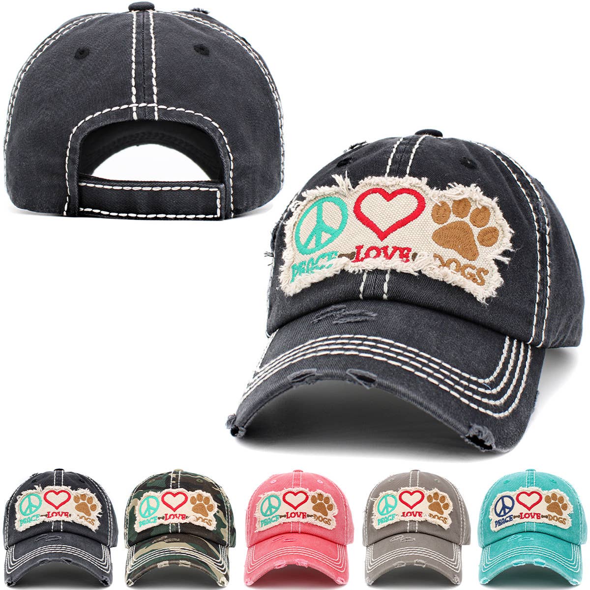 Peace Love Dogs Vintage Ballcap