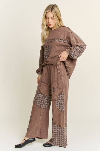 Mineral Washed Tweed Daisy patch Wide leg pants HP6751