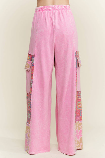 Mineral Wash Crochet Floral Printed Pants HP5758