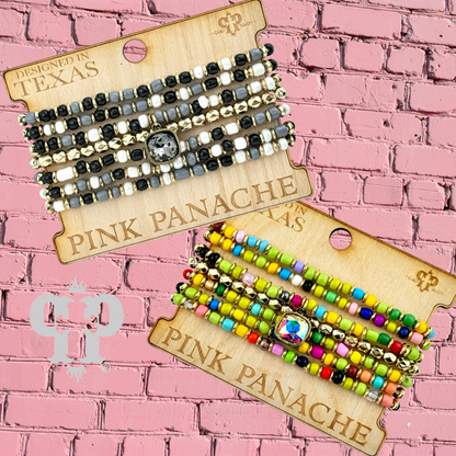 Seven strand ceramic look bead bracelet, Austrian crystal - LC