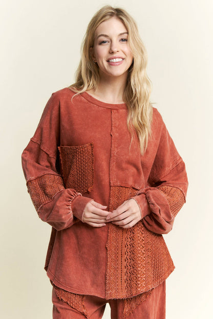 Mineral Wash Lace detailed Long Sleeve sweatshirt HT6027