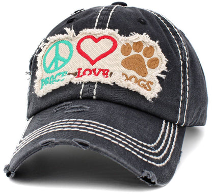 Peace Love Dogs Vintage Ballcap