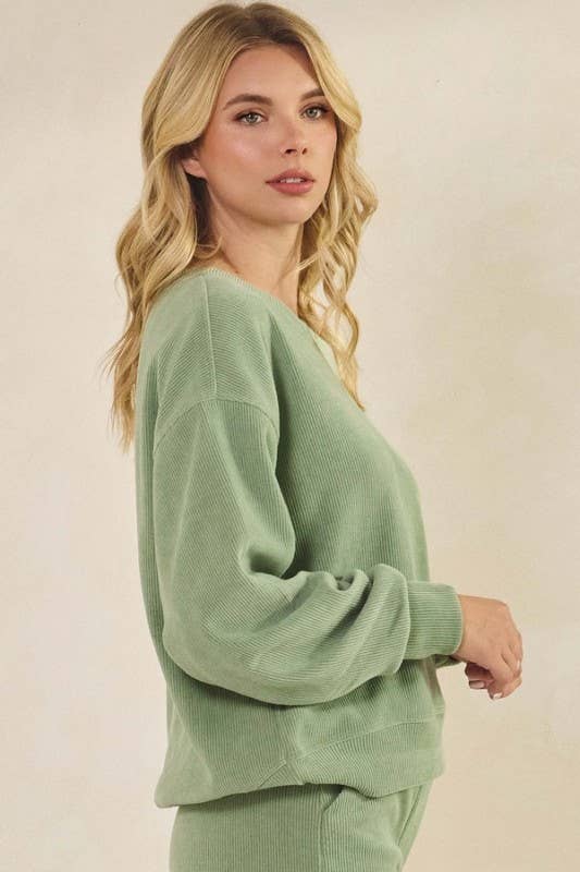 Yelete Relaxed Fit Corduroy Rib Knit Top TP2403
