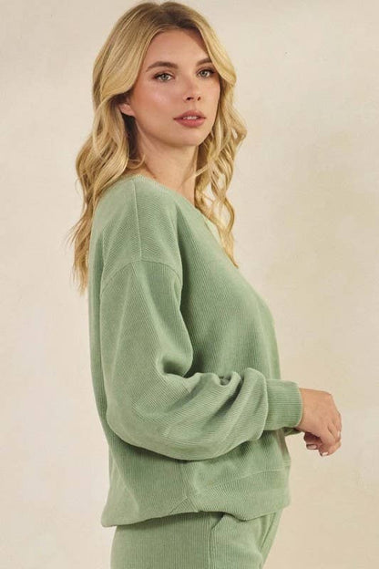 Yelete Relaxed Fit Corduroy Rib Knit Top TP2403