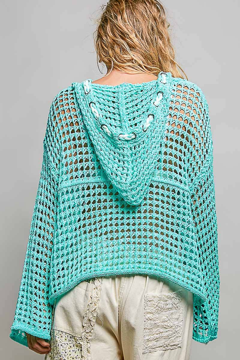 V-neck Acrylic Star Patch Pearl Stud Hoodie Thin Sweater Top