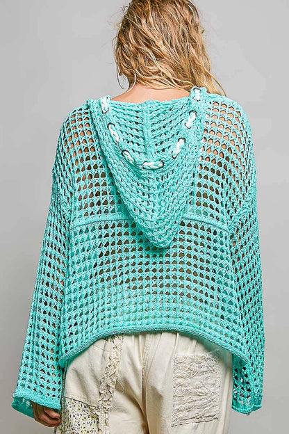 V-neck Acrylic Star Patch Pearl Stud Hoodie Thin Sweater Top