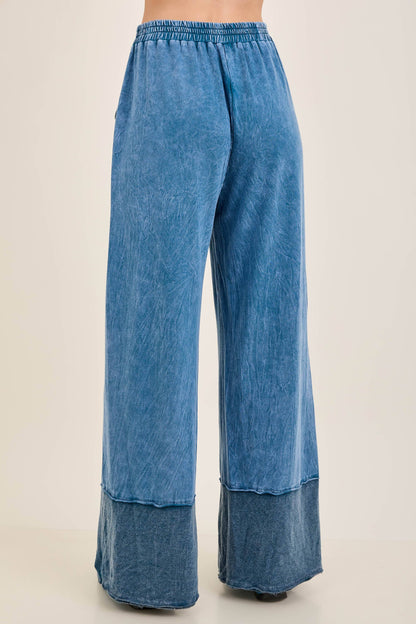 Mineral Washed Contrast Block Terry Pants HP7541
