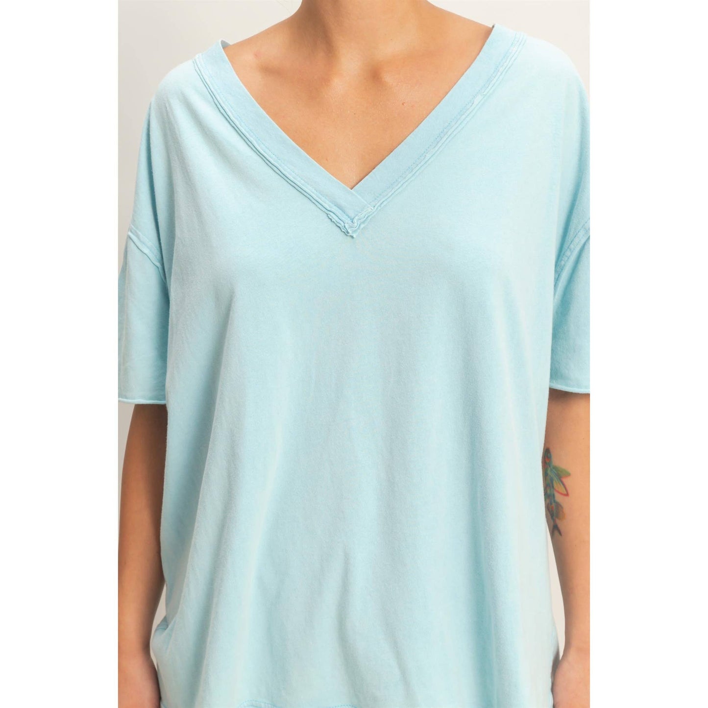 Washed V-Neck Oversized Tee