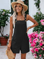 Button Detail Jumpsuit Textured Front Pocket Overalls
