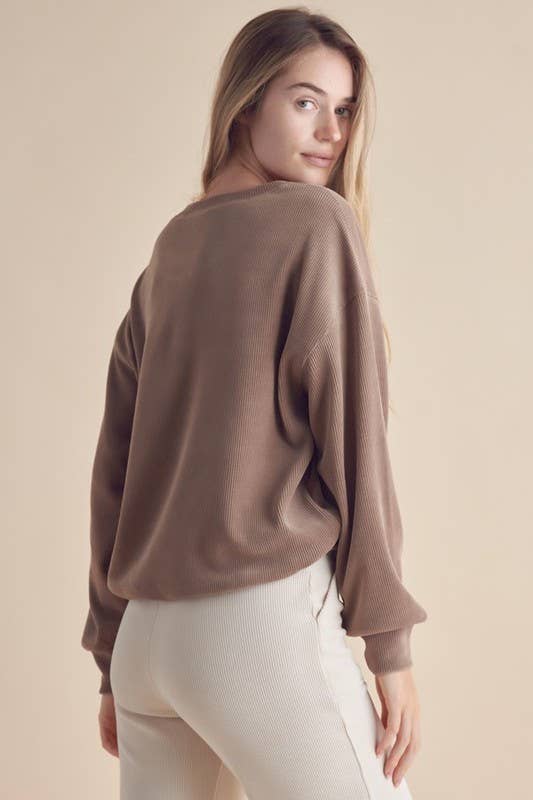Yelete Relaxed Fit Corduroy Rib Knit Top TP2403