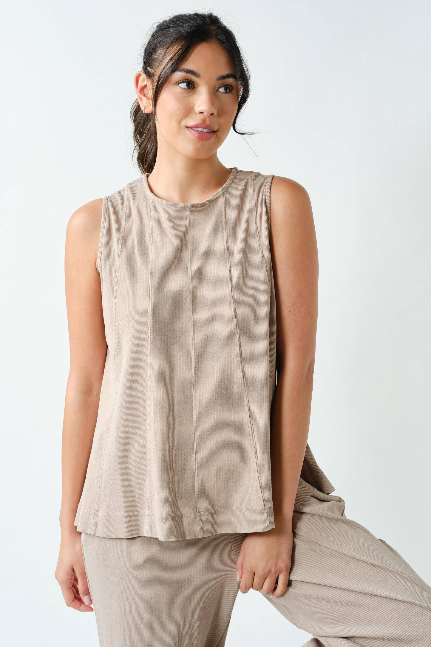 Mono B Ribbed Tank & Wide Leg Pant Set (KSET5811)