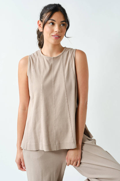 Mono B Ribbed Tank & Wide Leg Pant Set (KSET5811)