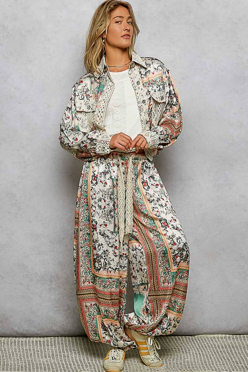 Crochet lace patch floral jacket top