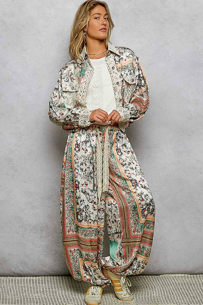 Crochet lace patch floral jacket top