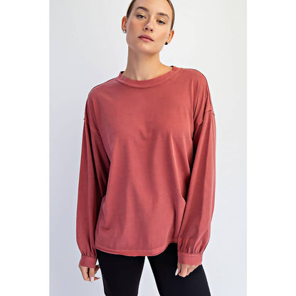 Rae Mode Pigment Washed Long Sleeve Cotton Top T0093