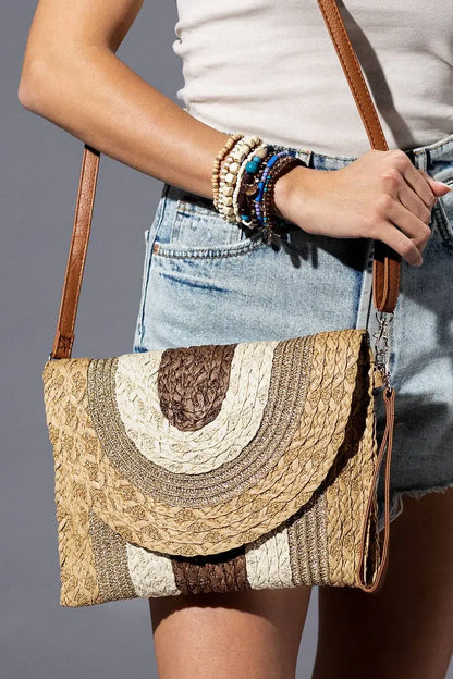 MB0291 Metallic Lined Multi Color Straw Clutch/Crossbody Bag