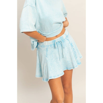 Acid Washed Mid Waist Flowy Skort