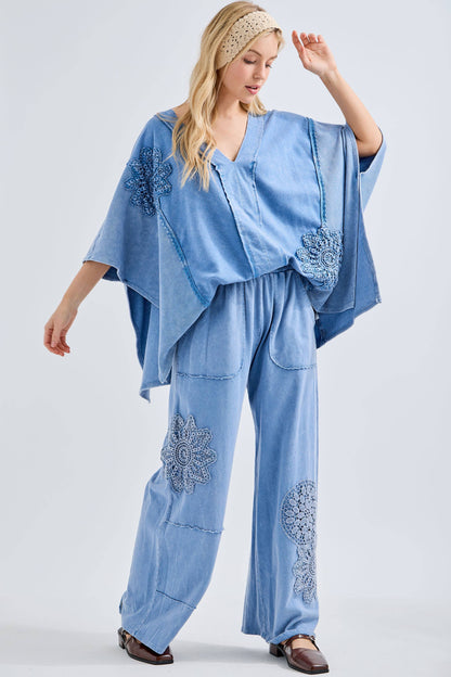 Mineral Washed Doily Wide leg straight pants HP6236