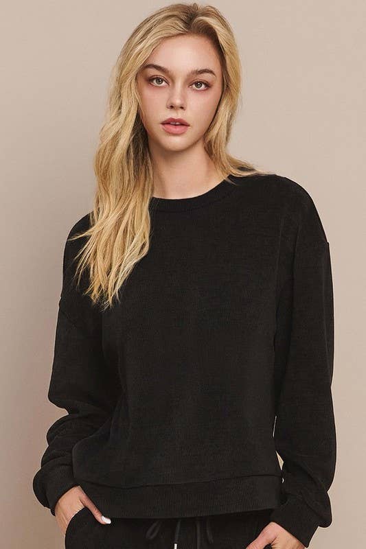Yelete Relaxed Fit Corduroy Rib Knit Top TP2403