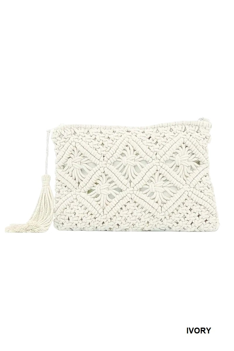 WOVEN BOHEMIAN TASSEL CROCHET CLUTCH 259c