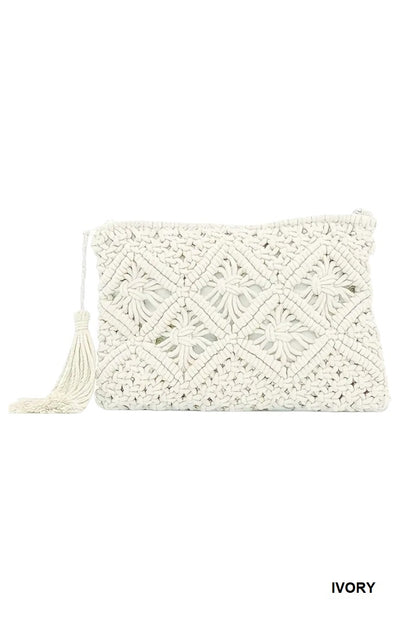 WOVEN BOHEMIAN TASSEL CROCHET CLUTCH 259c