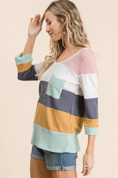 LMT1469-01-Thermo Colorblock Knit Top