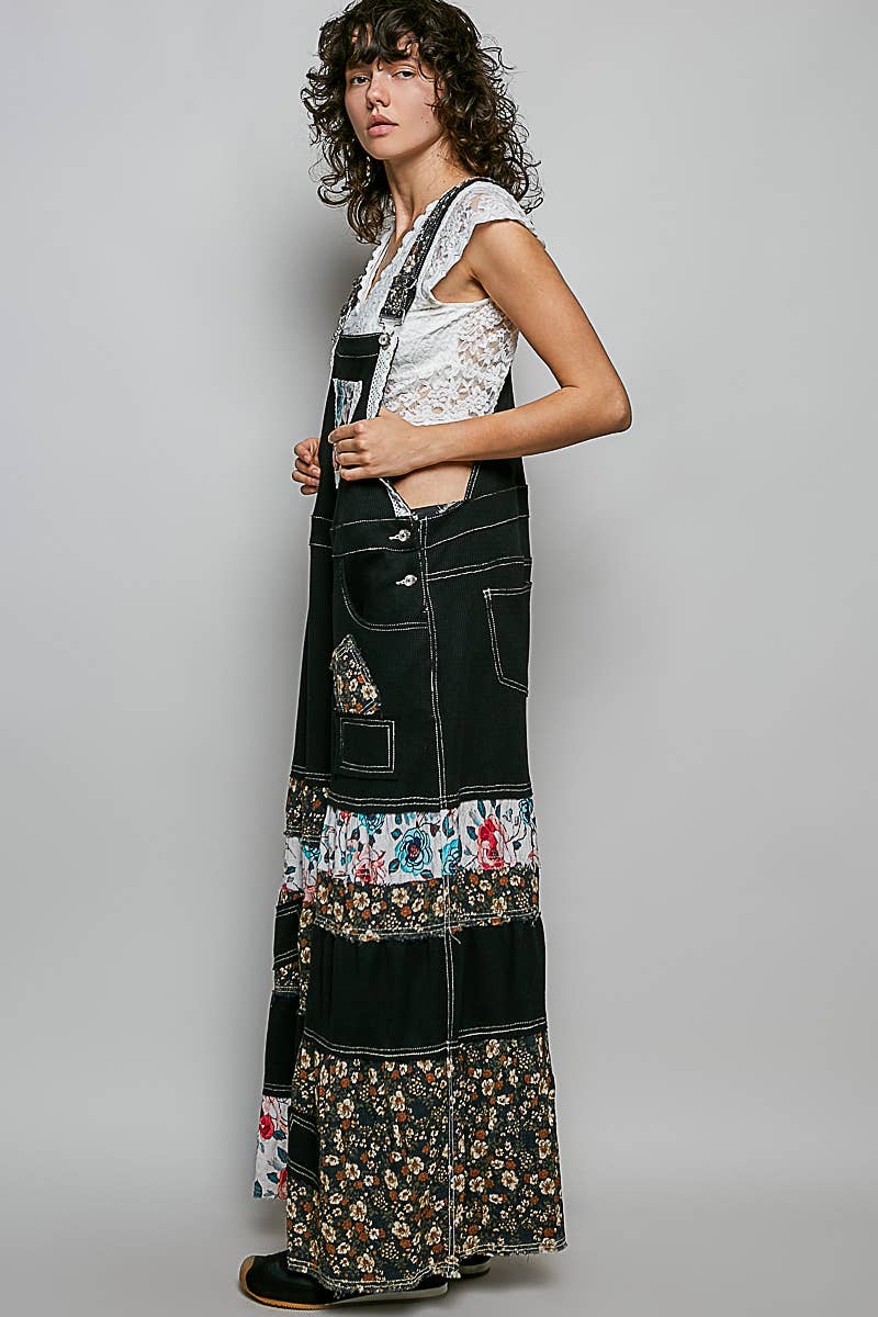 POL Printed Fabric Ruffle Wide Leg Overalls