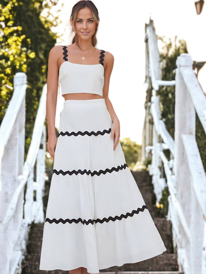 Two-Piece Set with Ruffle Skirt and Cropped Top
