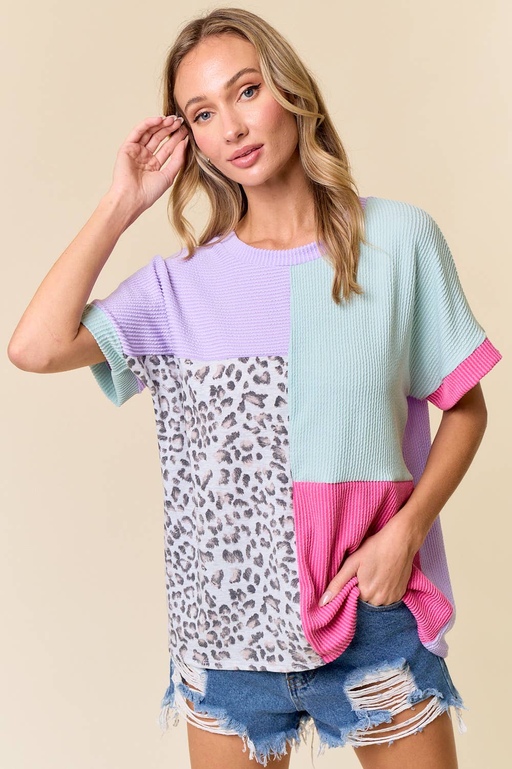 Large Retro Cheetah Top: LAVENDER COMBO