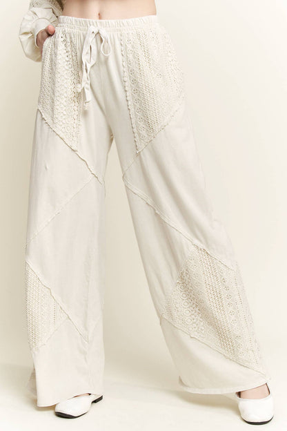 Mineral Wash Lace detailed straight leg pants HP6030