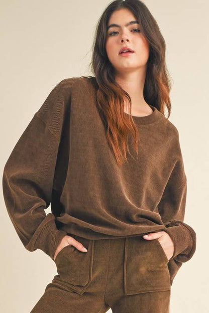Yelete Relaxed Fit Corduroy Rib Knit Top TP2403