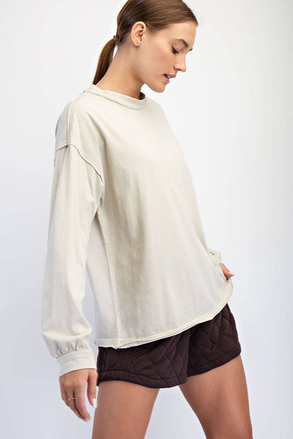 Rae Mode Pigment Washed Long Sleeve Cotton Top T0093