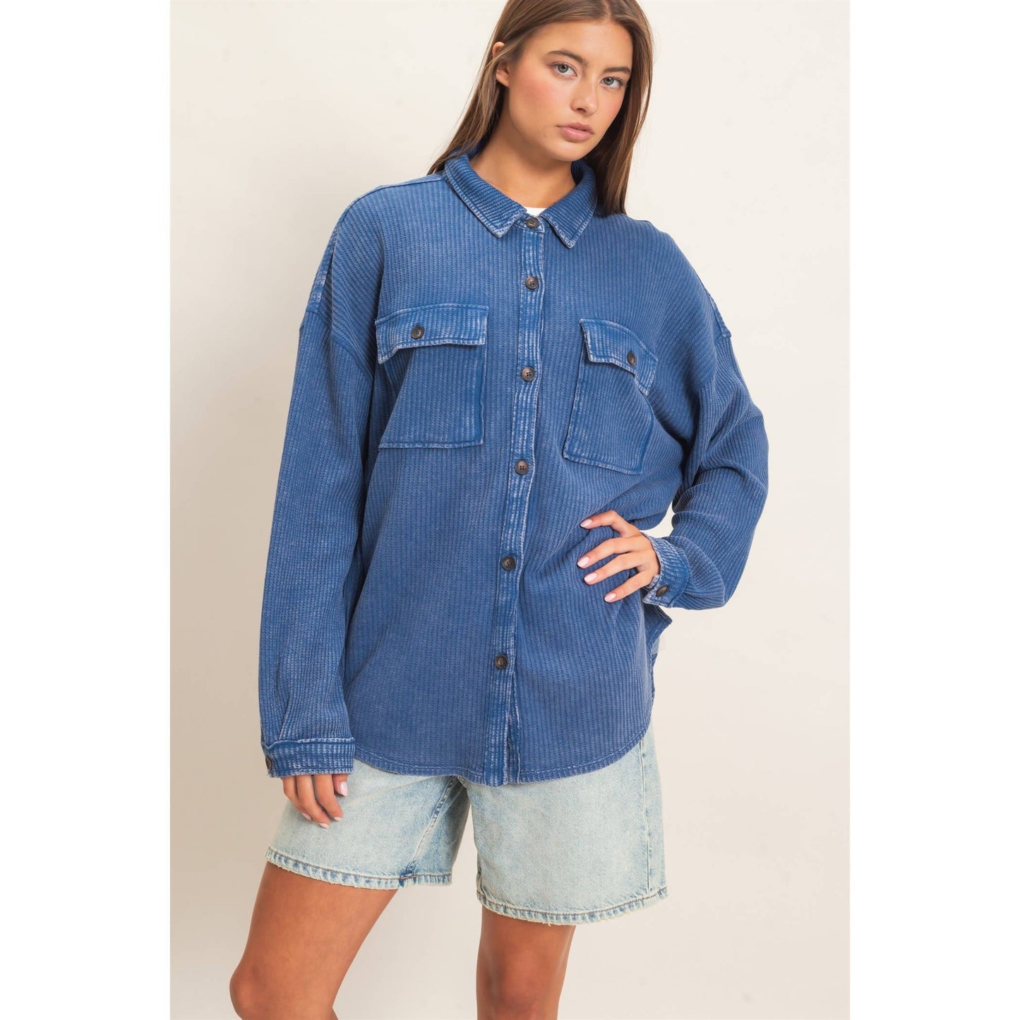 HYFVE Mineral Washed Waffle Knit Shacket DZ26E249