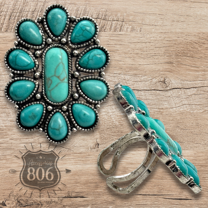 Turquoise color oval flower ring - LC