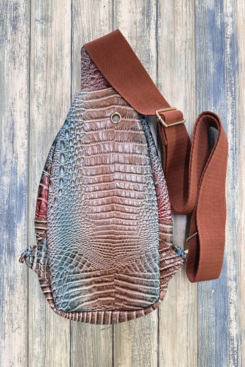 Brown Crocodile Pattern  Crossbody Sling Bag: