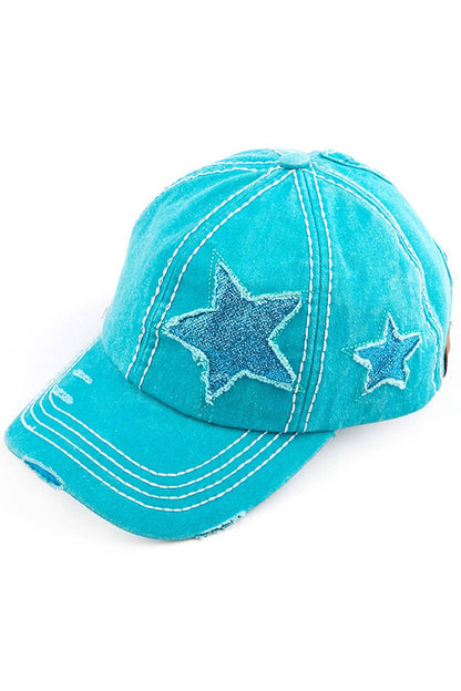 C.C Distressed Pony Cap with Glitter Star