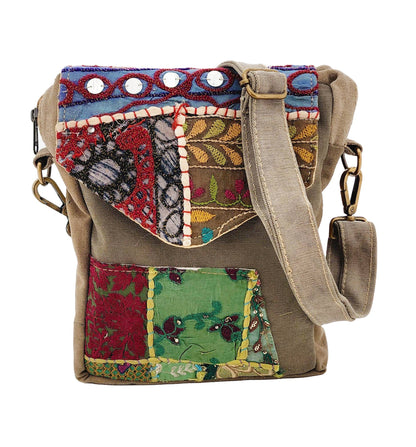 Recycled Military Tent w/Vintage Fabric Crossbody