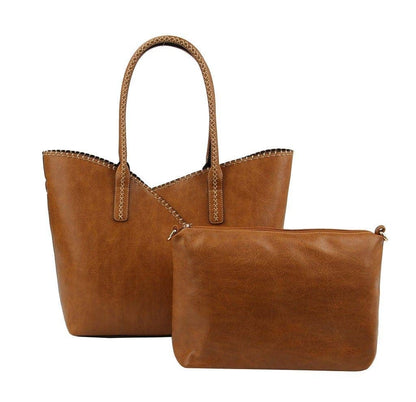 COL001-2 2-in-1 Stitch Trim Detail Shoulder/Tote Set Bag