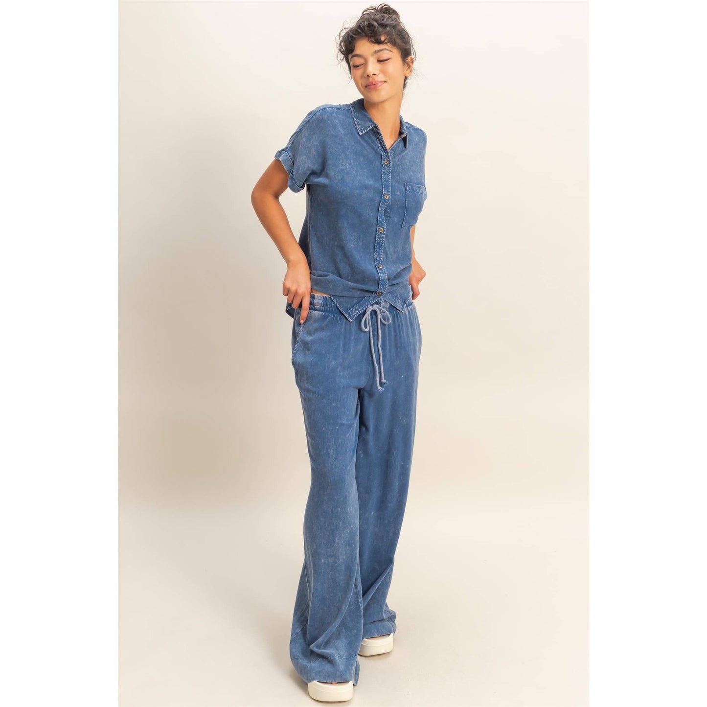 Hyfve DZ26A651 Mineral Washed Wide Leg Pants